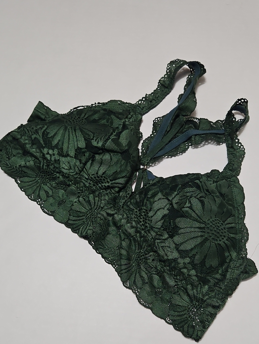 aerie Dark Green Floral Lace Bralette Size L With Removable Pads
